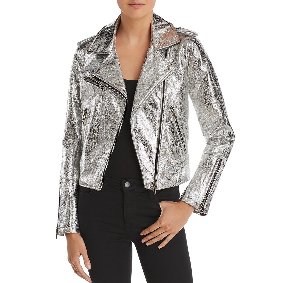 Blank NYC Womens Crystal Silver Metallic Motorcycle Jacket Outerwear S ...