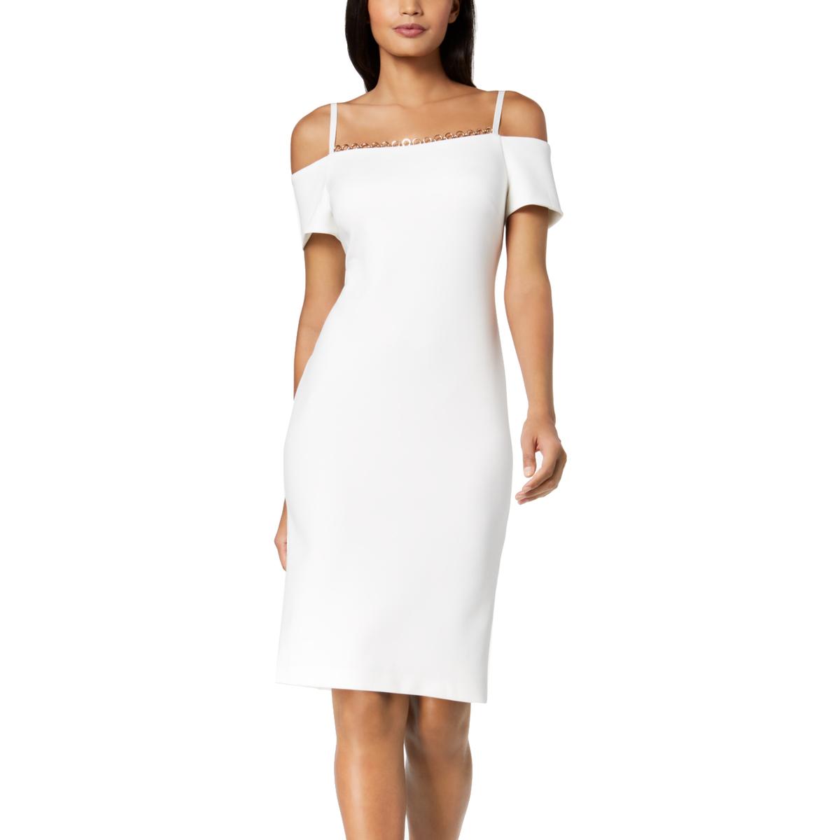 Calvin Klein Womens White Embellished Party Cocktail Dress 14 BHFO 8644 ...
