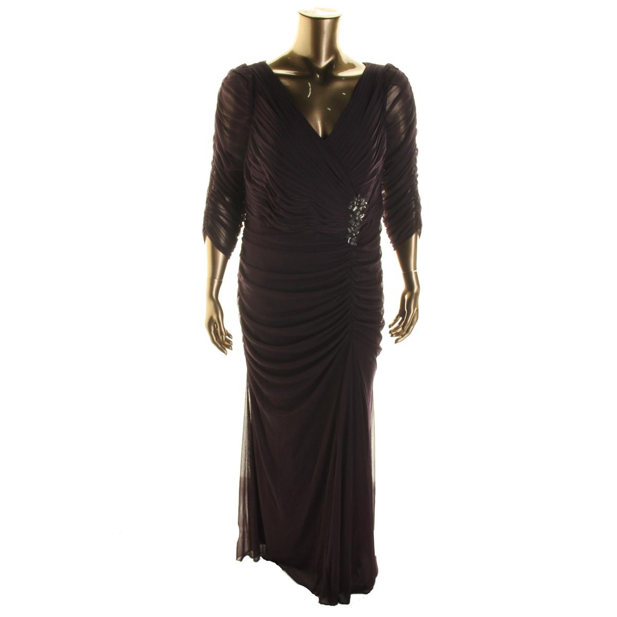 Adrianna Papell 1846 Womens Purple Shirred Chiffon Formal Dress Plus 14W BHFO