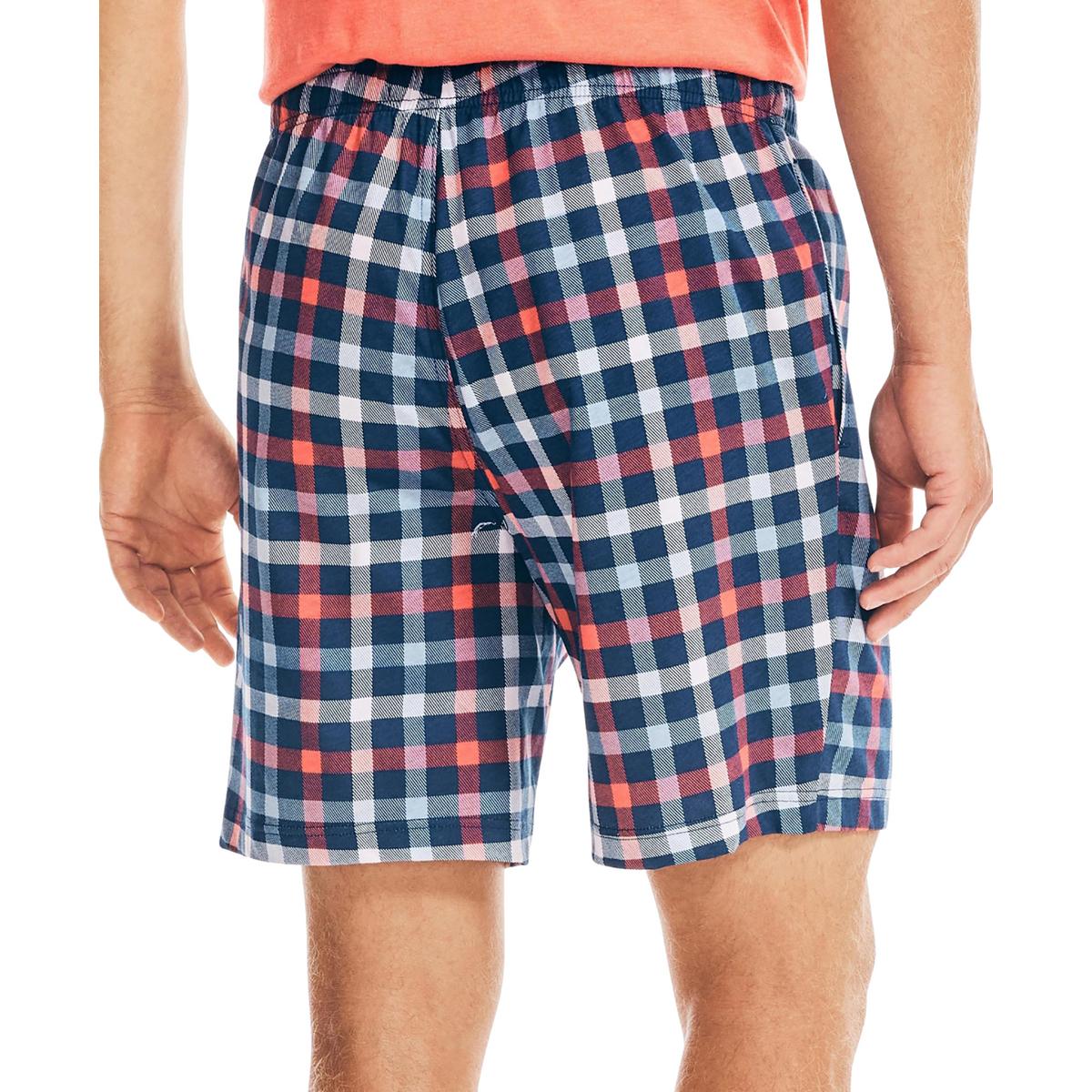 Nautica Sleepwear Mens Blue Cotton Plaid Sleep Short Loungewear S