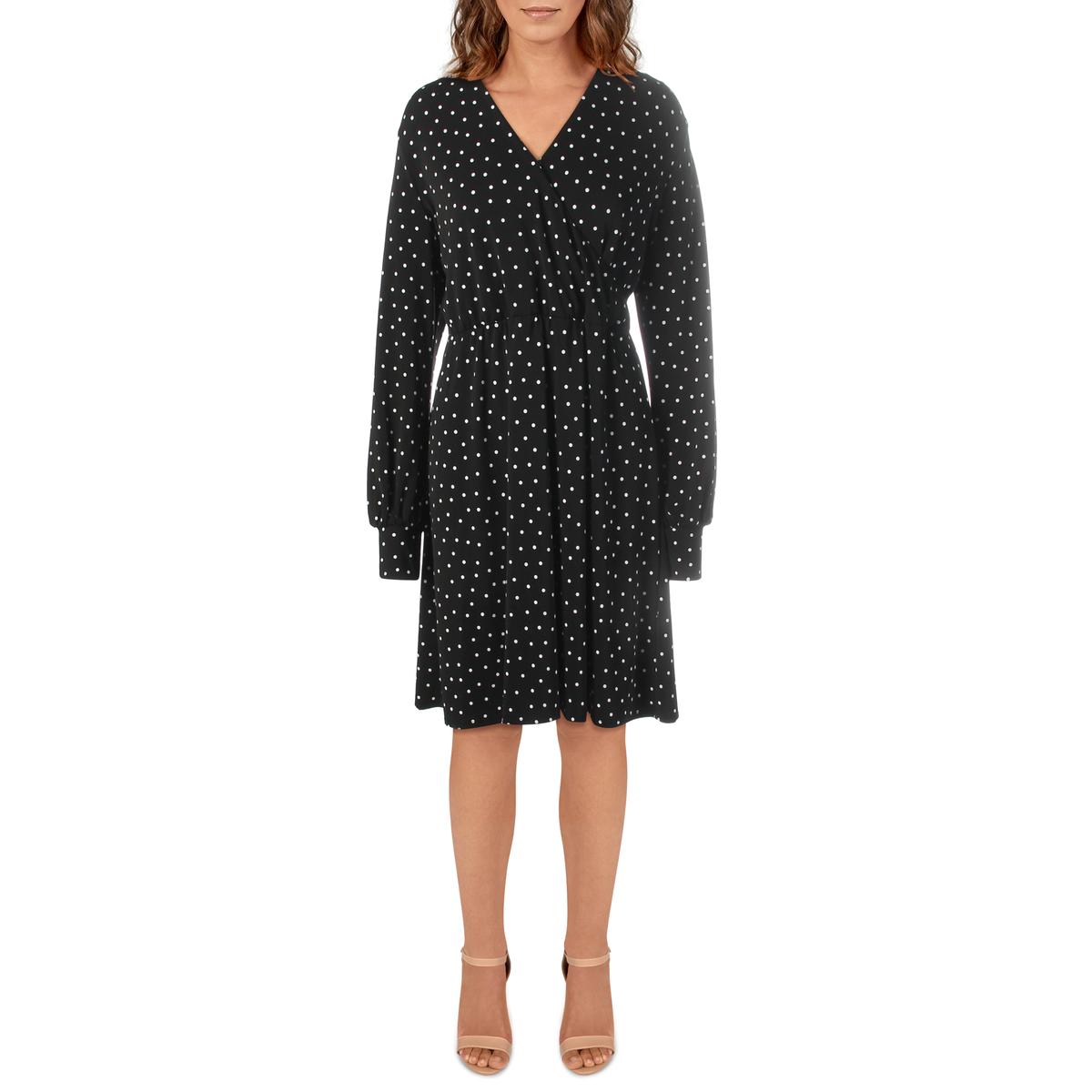 Adrianna Papell Womens B W Polka Dot V Neck Office Wear Wrap Dress L Bhfo 7032 Ebay