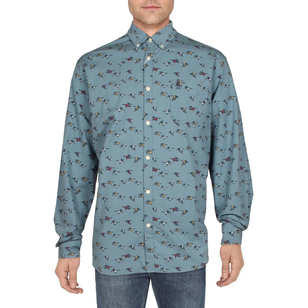 penguin print button down shirt