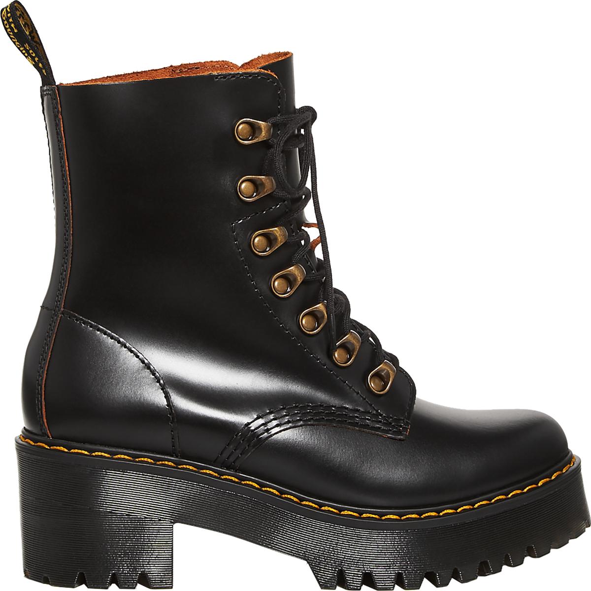 dr martens leona fluff lined heeled ankle boots in black