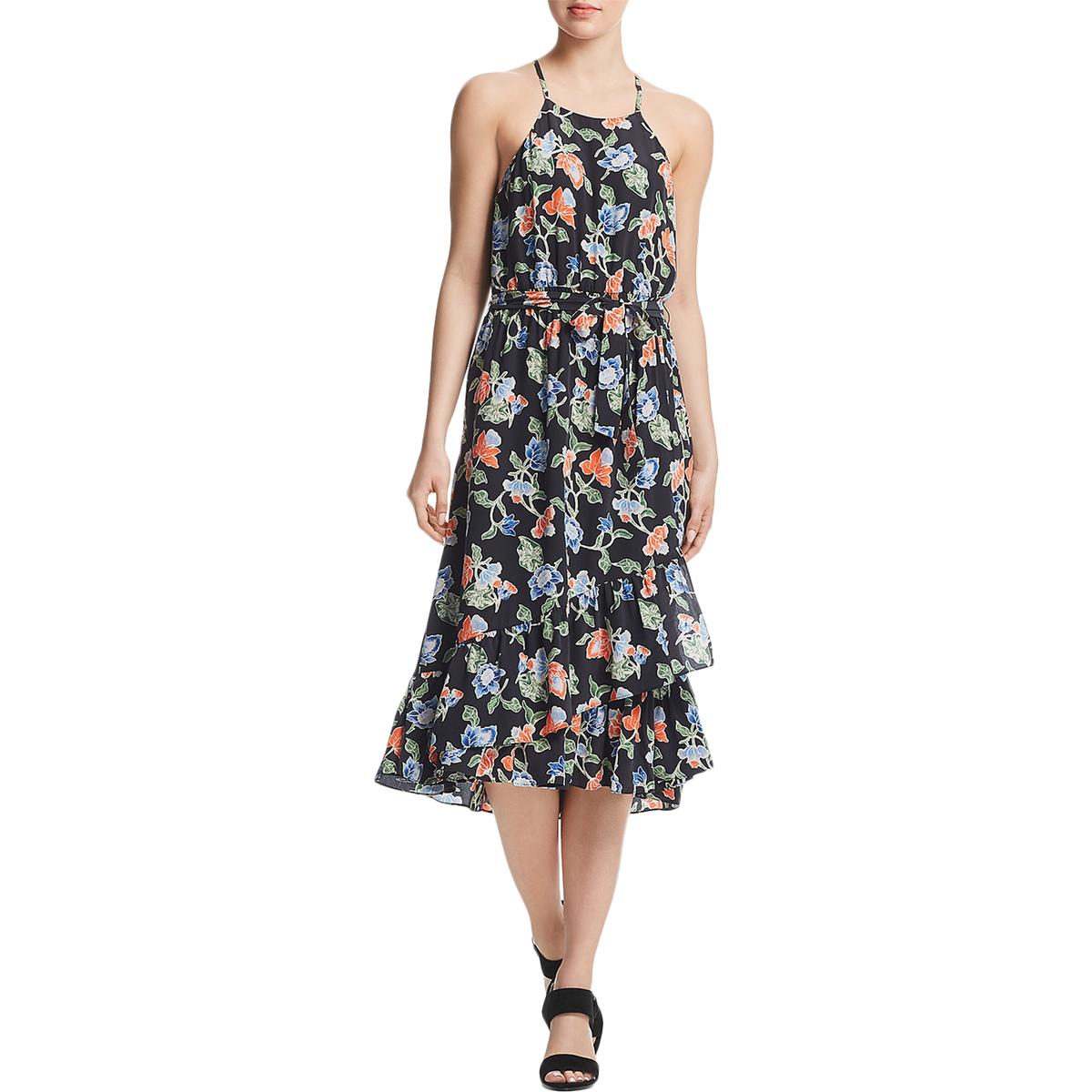 Joie Womens Deme Black Silk Floral Ruffled Midi Dress XXS BHFO 2869 | eBay
