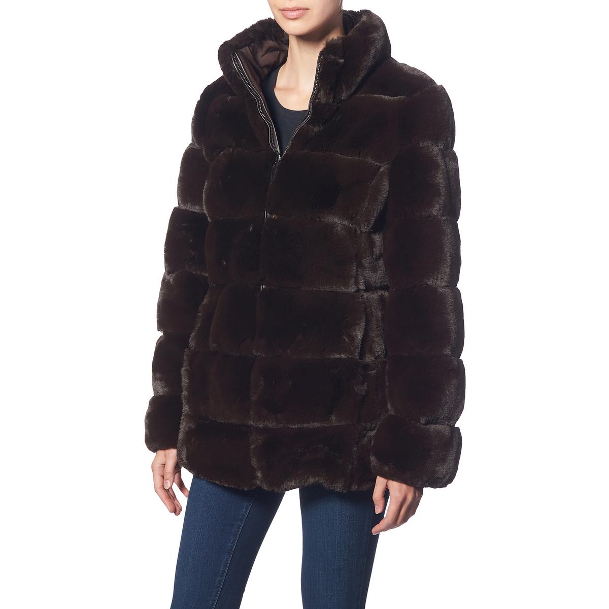 Via Spiga Women's Grooved Faux Fur Reversible Coat with Stand Collar | eBay