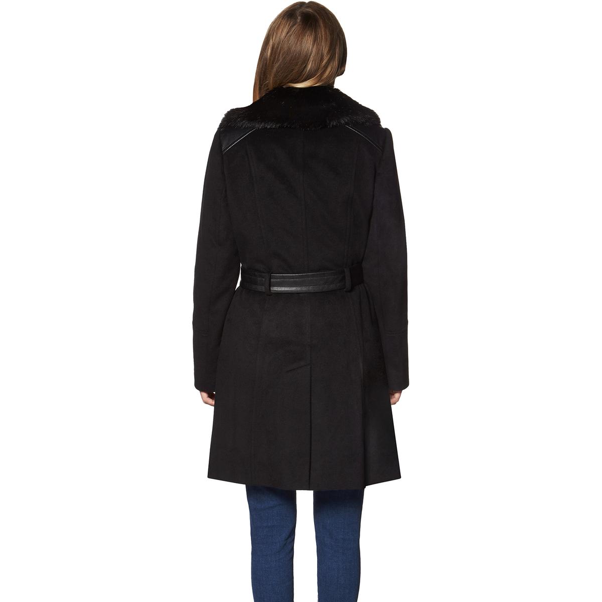 Via Spiga Faux Fur Wool Coat for Women- Slim Fitted Asymmetric Jacket with Belt | eBay