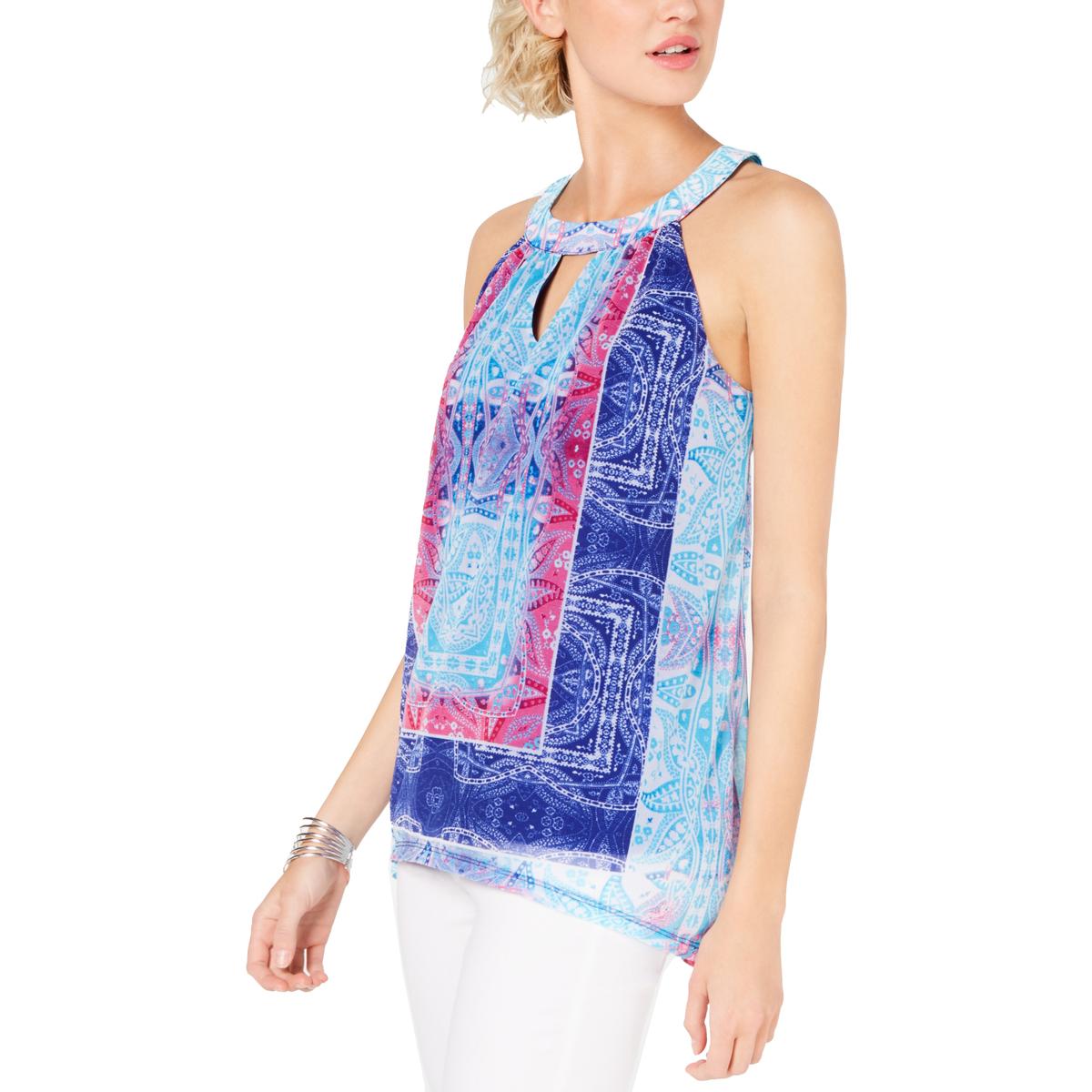 INC Womens Blue Printed Keyhole Tank Halter Top Shirt S BHFO 4969 | eBay