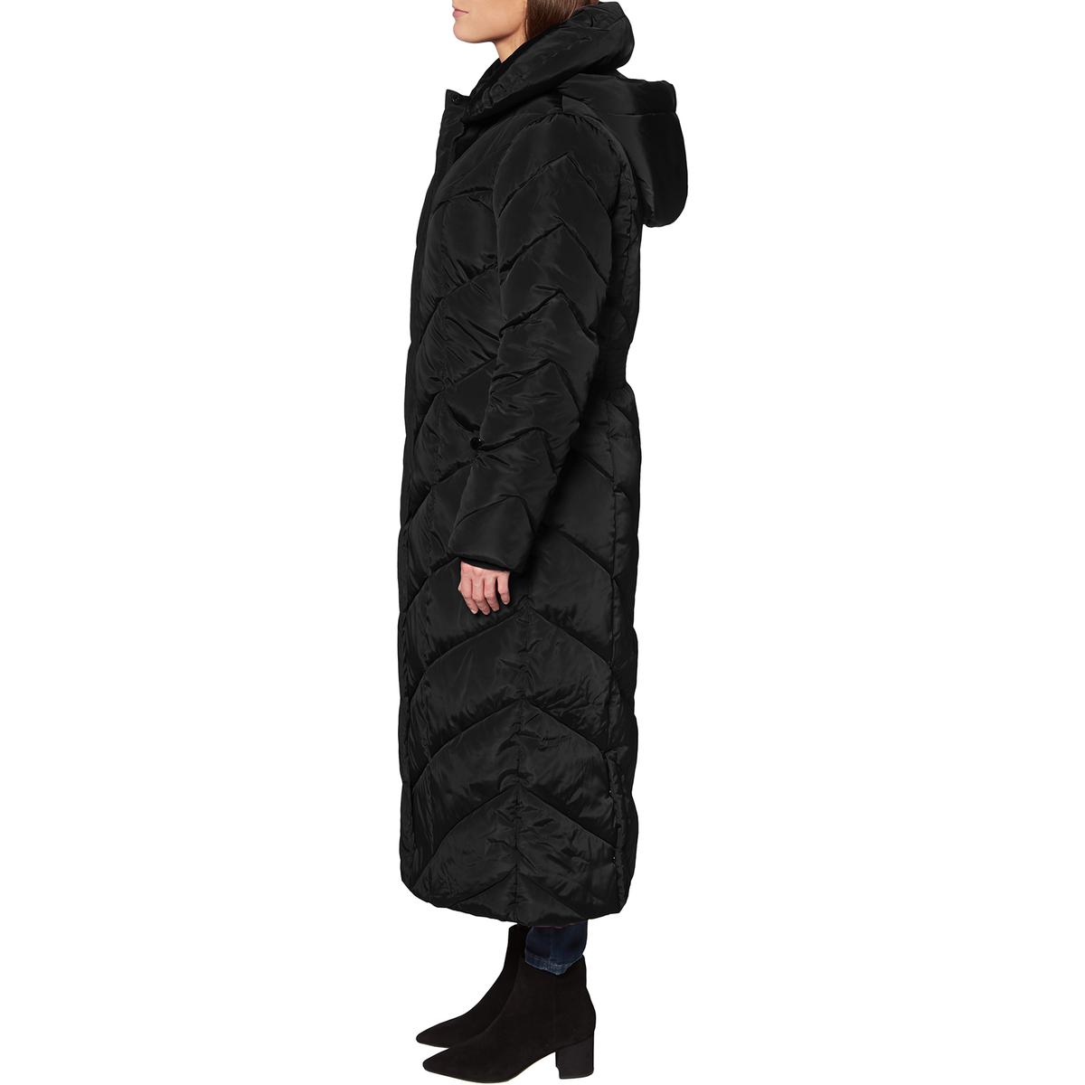 Steve Madden Womens Black Fleece Lined Quilted Maxi Coat Outerwear M
