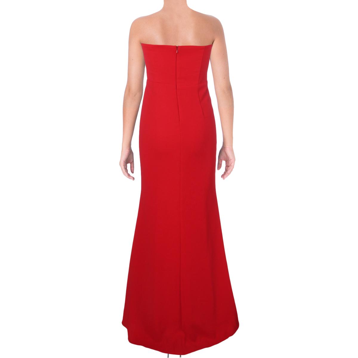red strapless formal gown