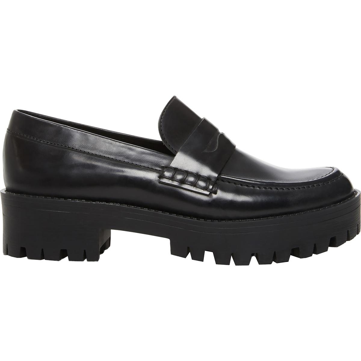 Steve Madden Womens Crew Black Leather Penny Loafers 7.5 Medium (B,M ...