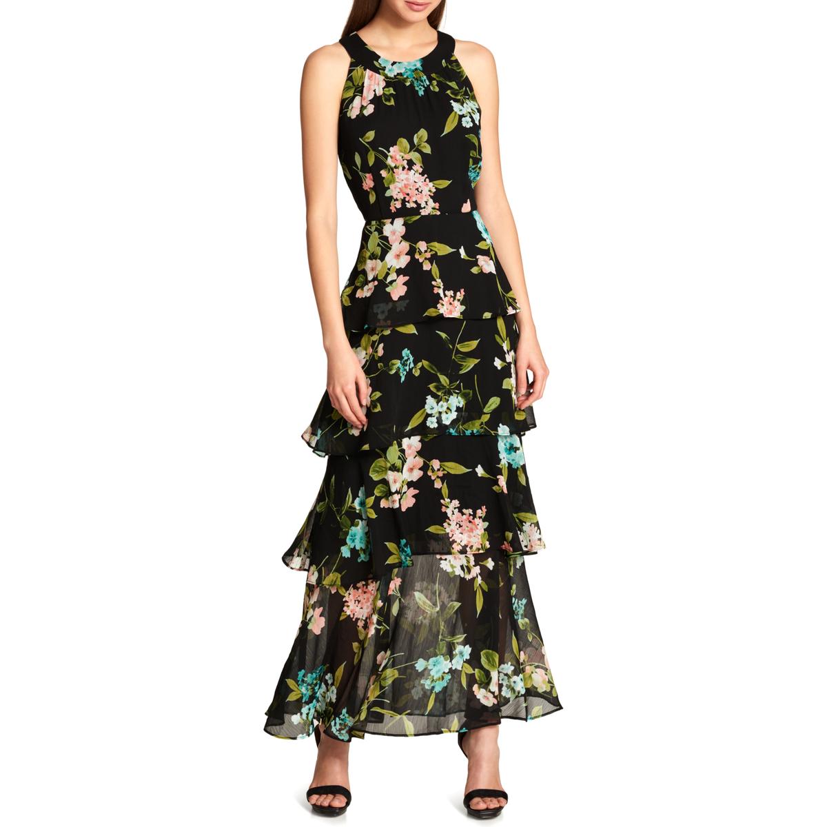 Tommy Hilfiger Womens Black Floral Print Full-Length Maxi Dress 2 BHFO ...