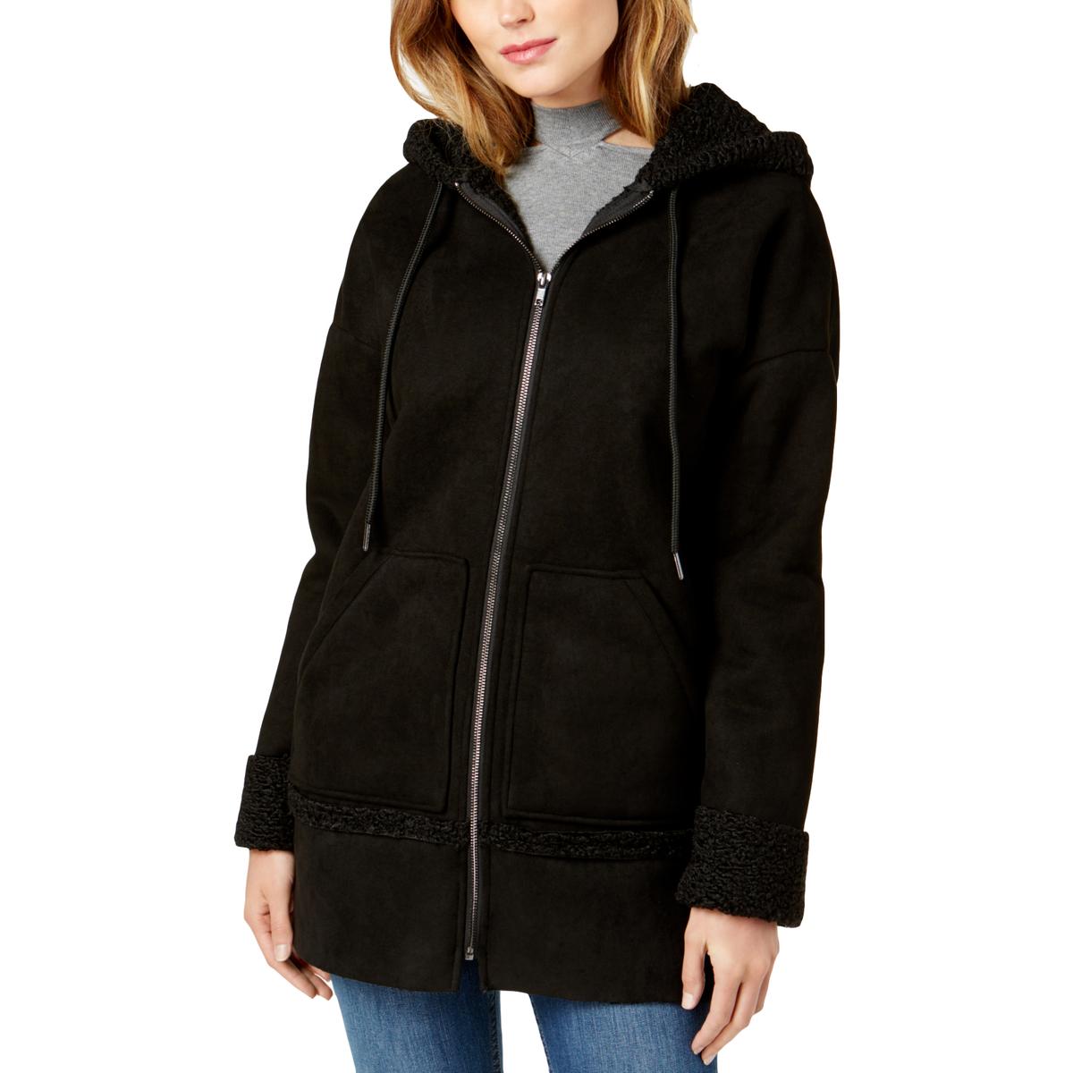 Guess Womens Yesmin Black Winter Heavy Faux Fur Coat Outerwear L BHFO