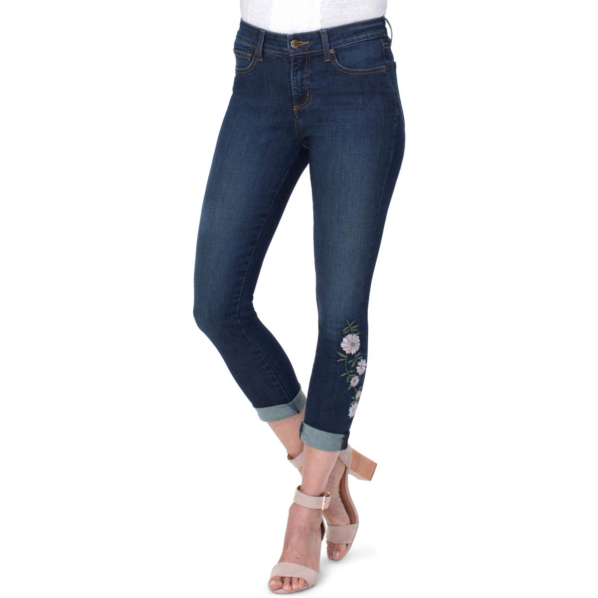 NYDJ Womens Alina Blue Denim Embroidered Cropped Ankle Jeans 0 BHFO ...