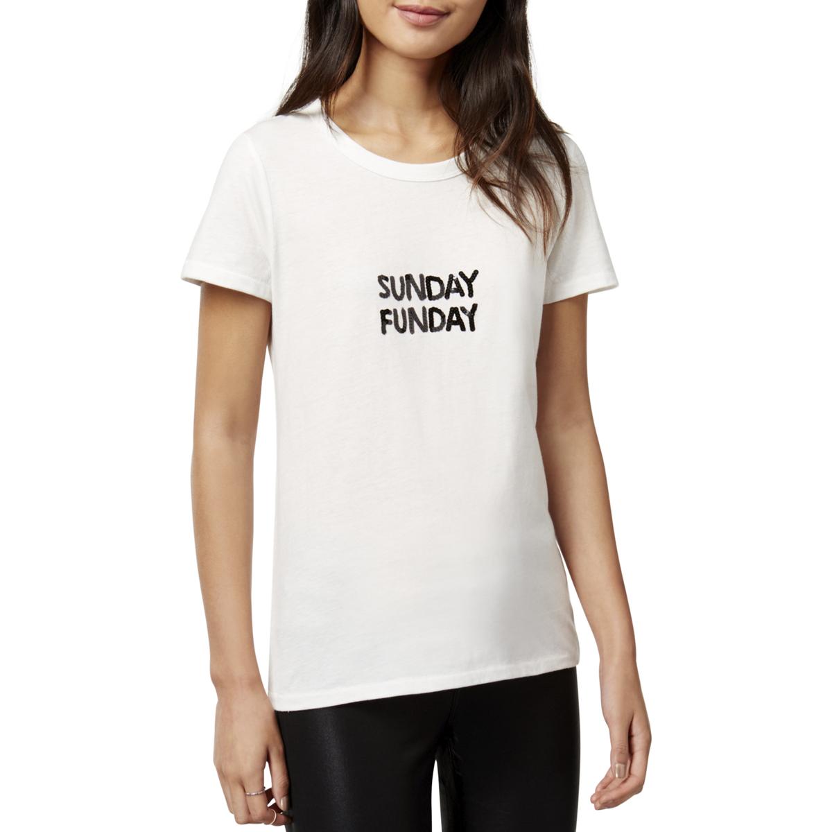 Bow Drape Womens Sunday Funday White Slogan T Shirt Top Juniors