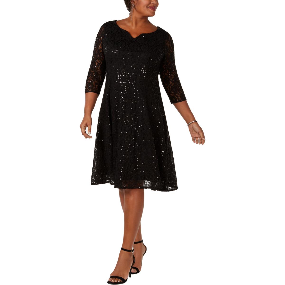 SLNY Womens Black Sequined Lace Party Cocktail Dress 22W BHFO 5664 | eBay
