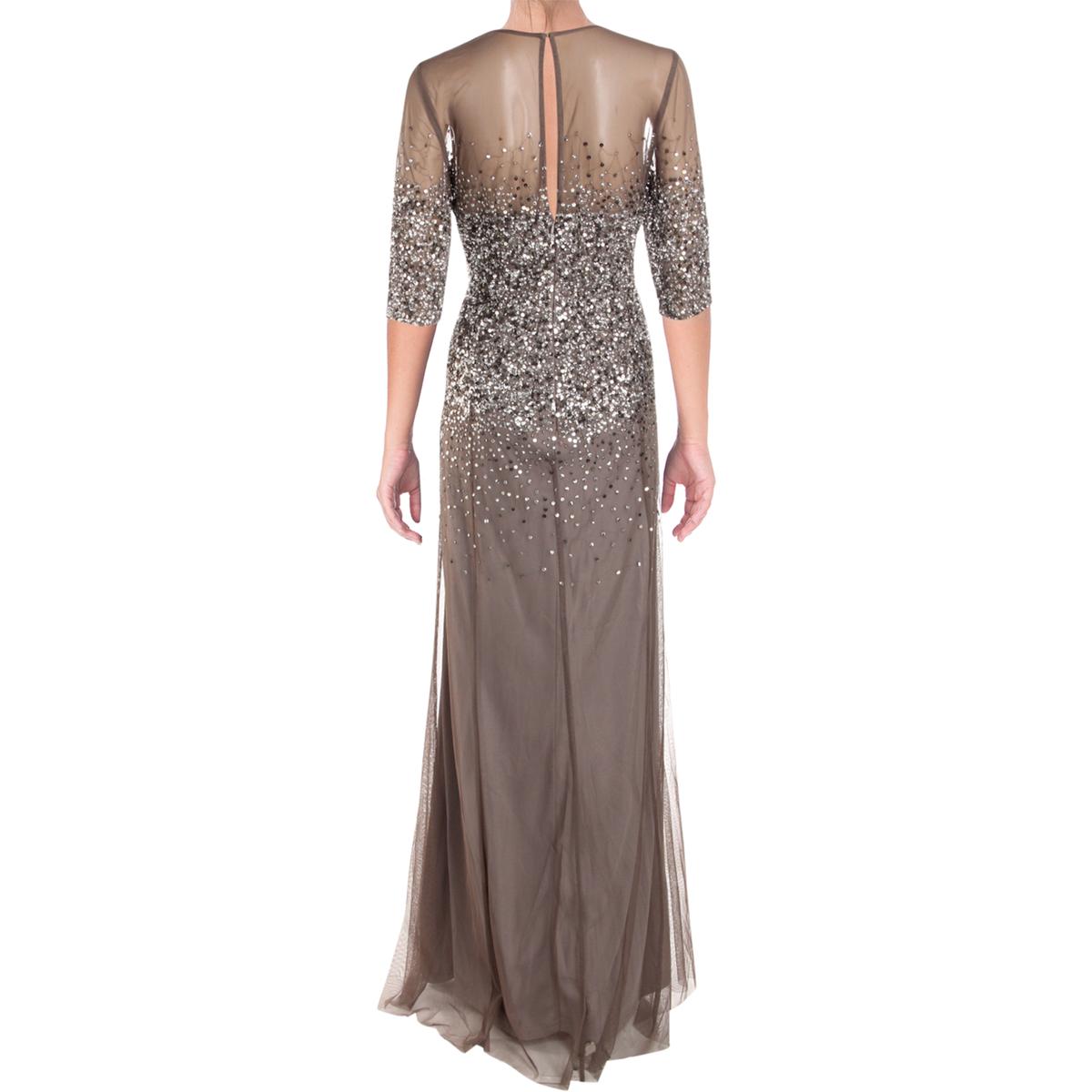 Adrianna Papell Womens Gray Sequined Full-Length Evening Dress Gown 4 ...