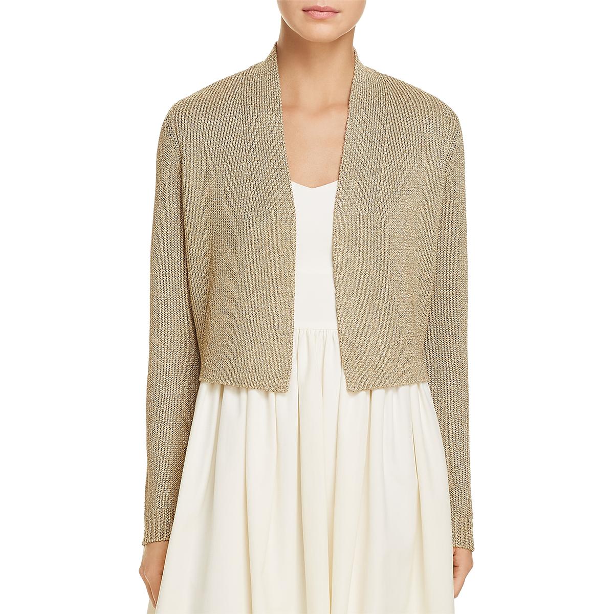 Calvin Klein Womens Gold Metallic Open Front Shrug Sweater Top XL BHFO