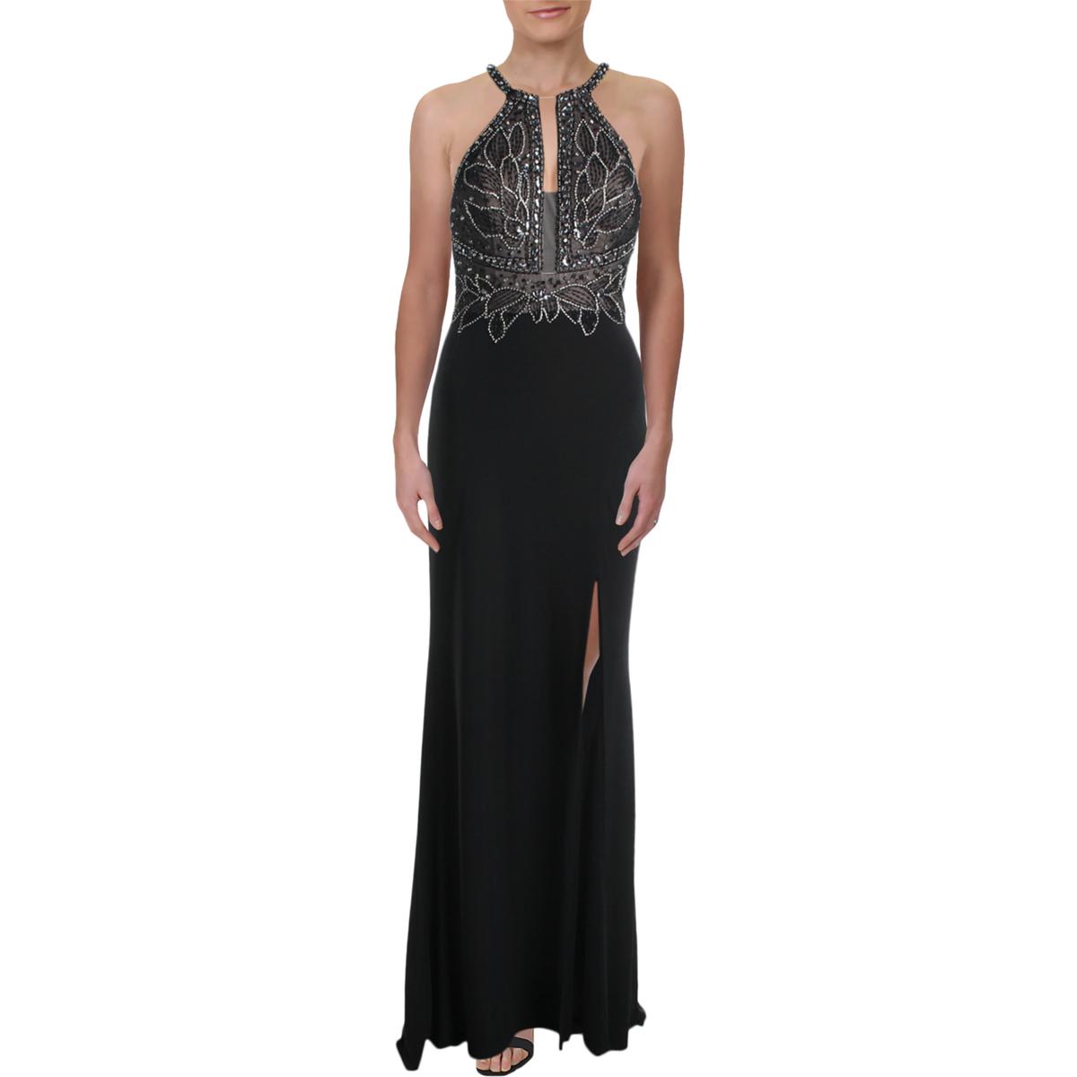 Betsy & Adam Womens Black Embellished Halter Evening Dress Gown 12 BHFO ...