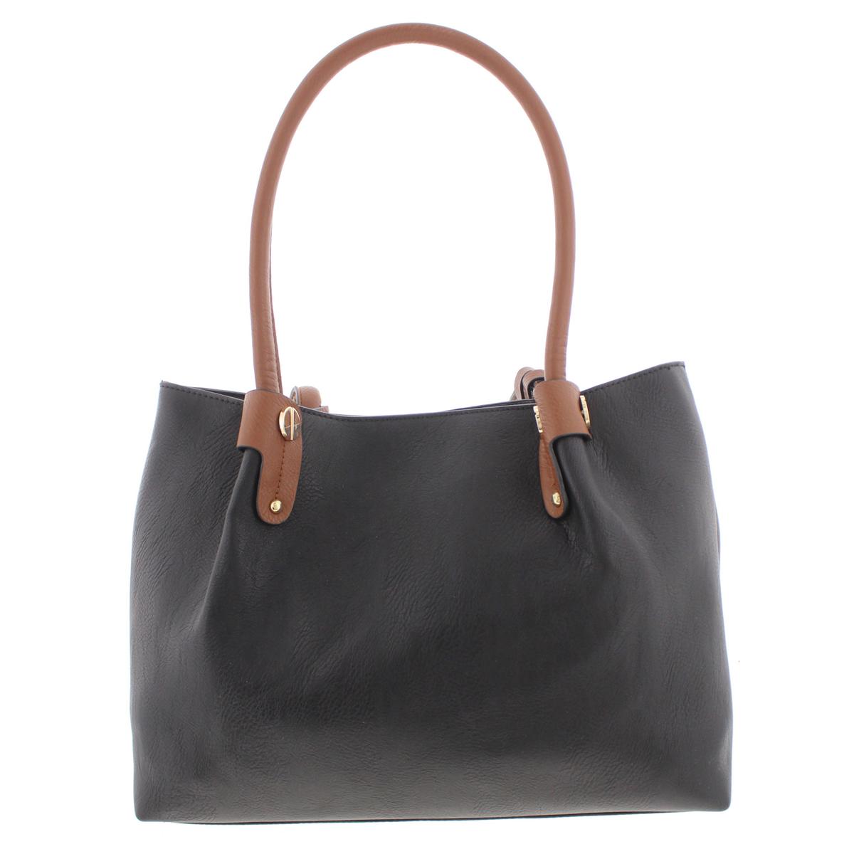 Kathy Ireland Womens Black Faux Leather Satchel Handbag Purse Medium