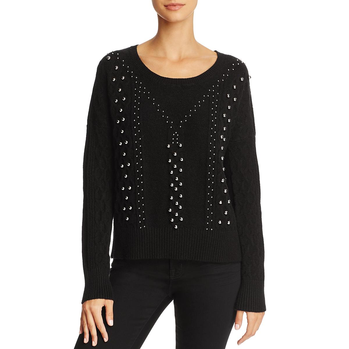 Molly Bracken Womens Black Studded Pullover Crewneck Sweater Top O/S ...