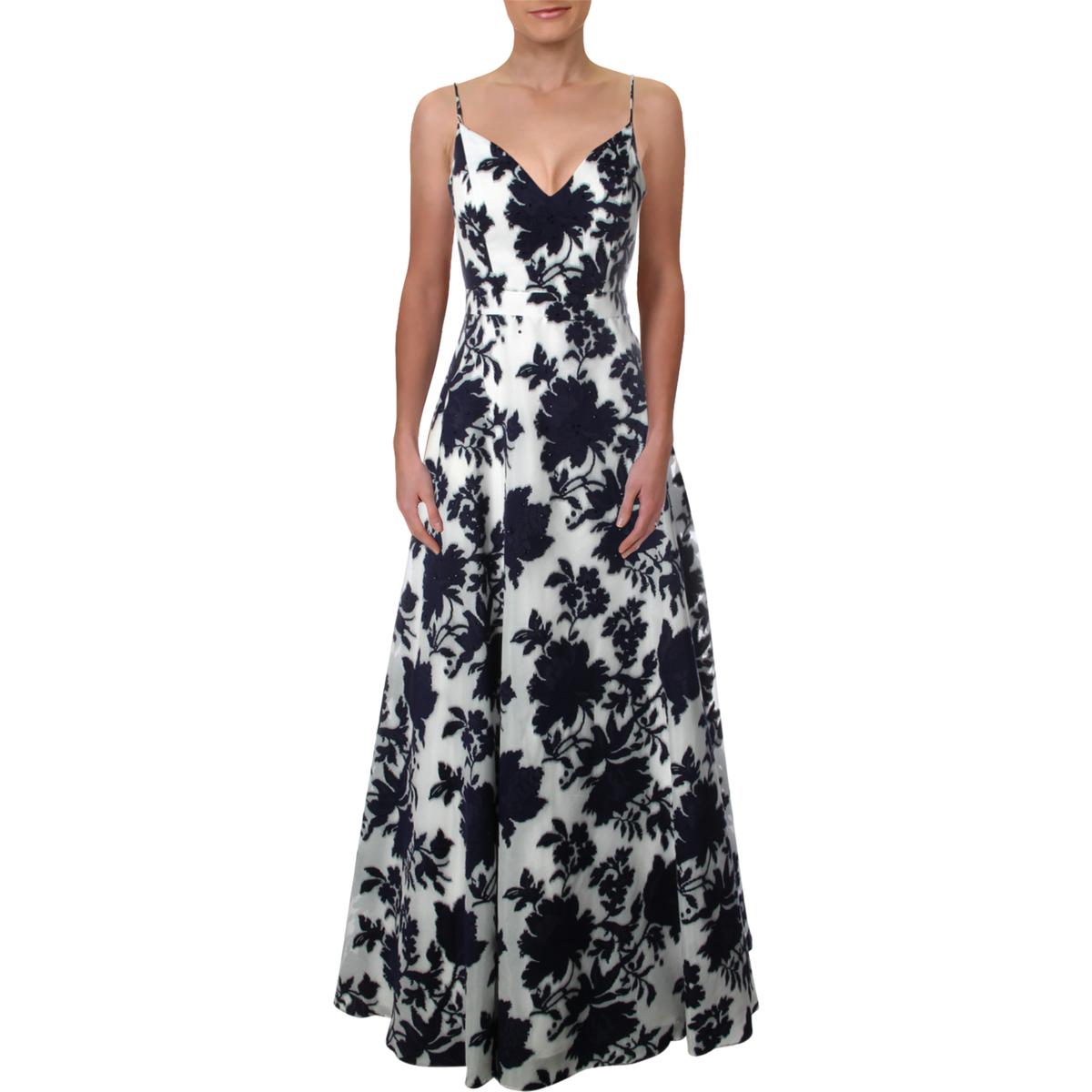 Xscape Womens Navy Floral Special Occasion Evening Dress Gown 8 BHFO ...