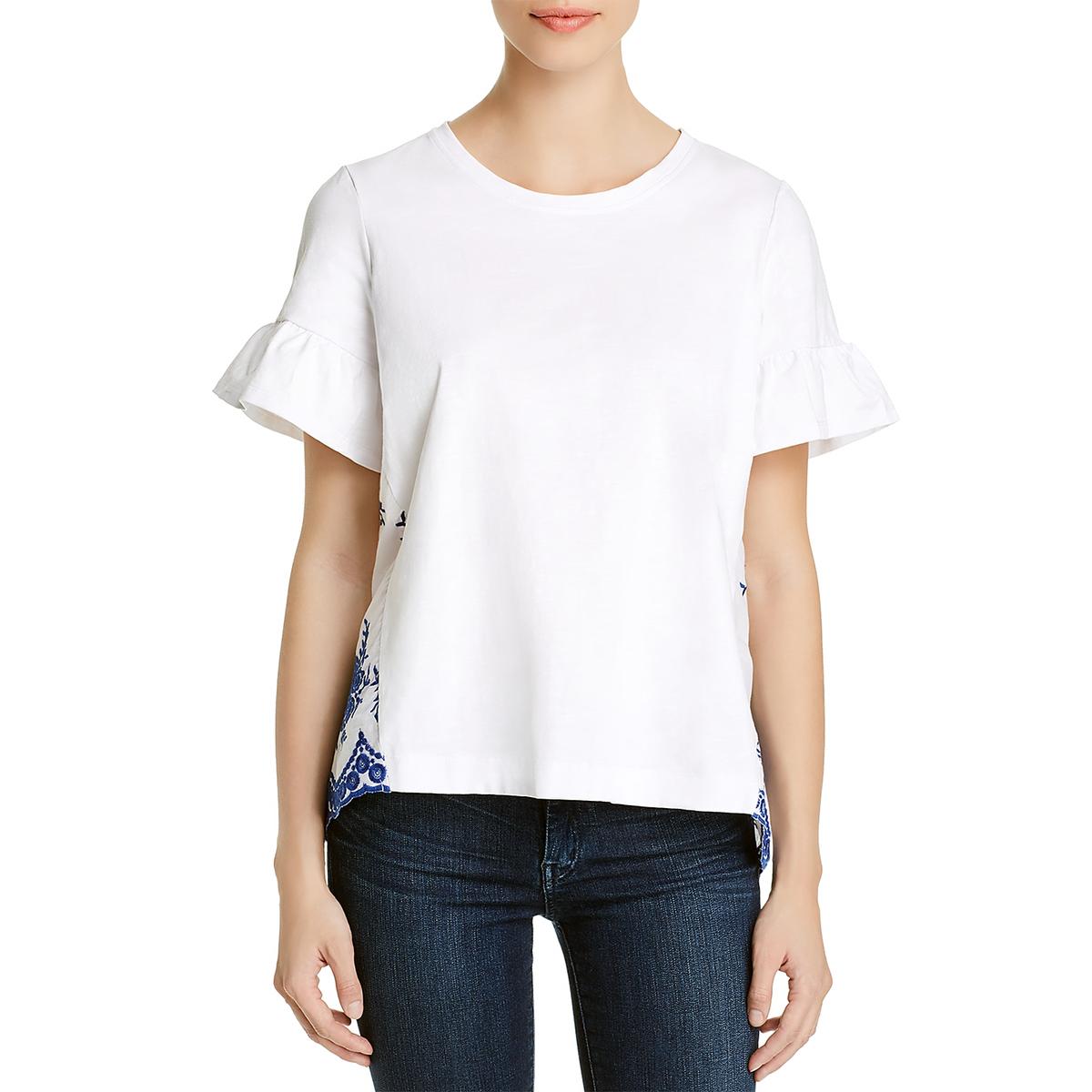 Single Thread Womens White Embroidered Crochet Back Tee T-Shirt Top L BHFO 2822 882922762552 | eBay
