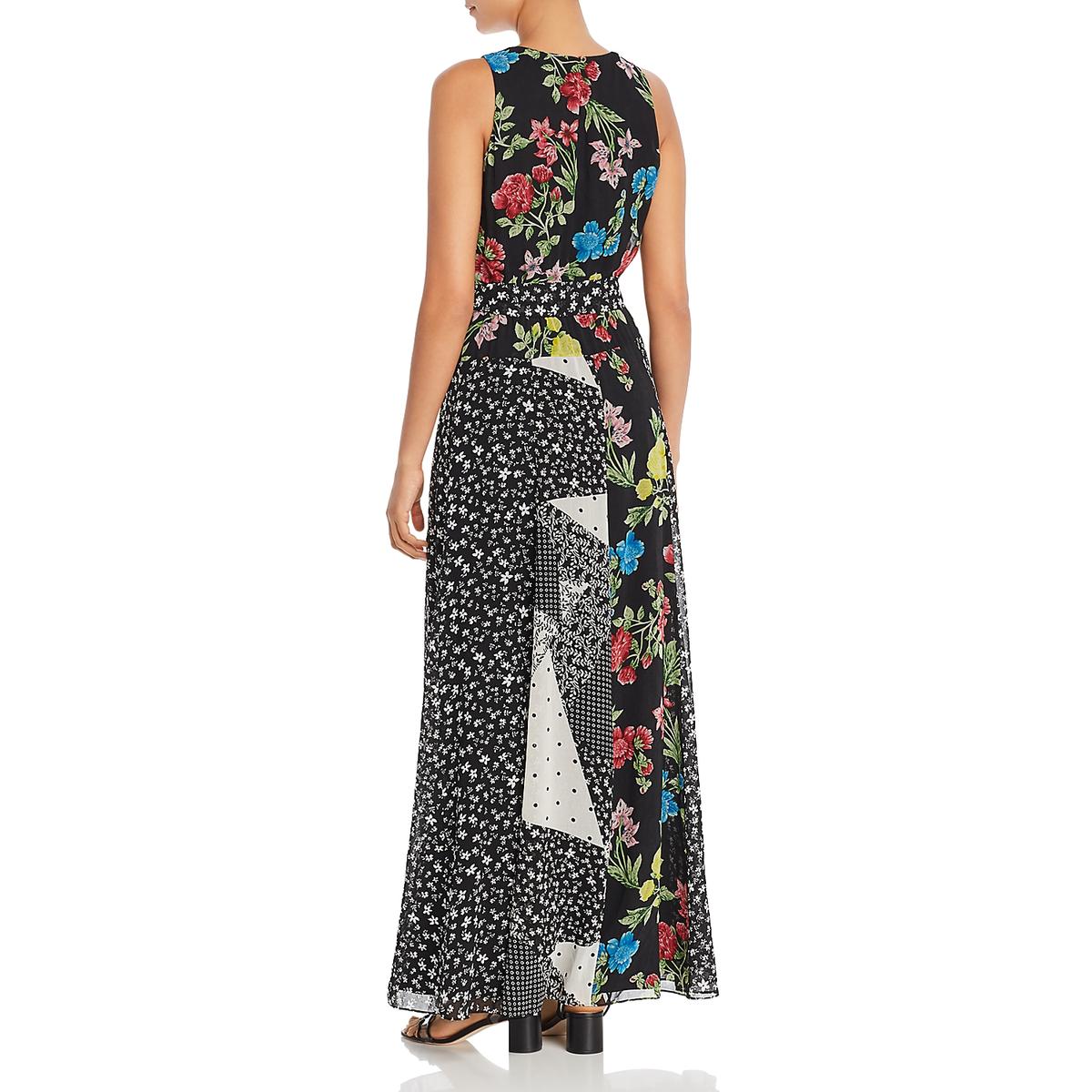 Calvin Klein Womens Black V Neck Printed Chiffon Maxi Dress M BHFO 9557 ...