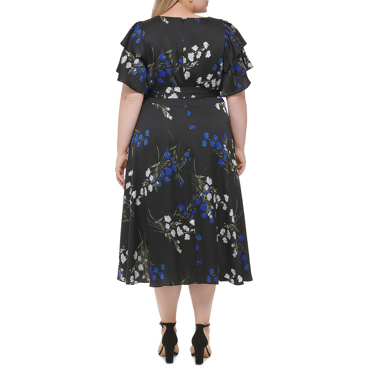 DKNY Womens Floral Midi Flutter Sleeve Wrap Dress Plus BHFO 0977 | eBay