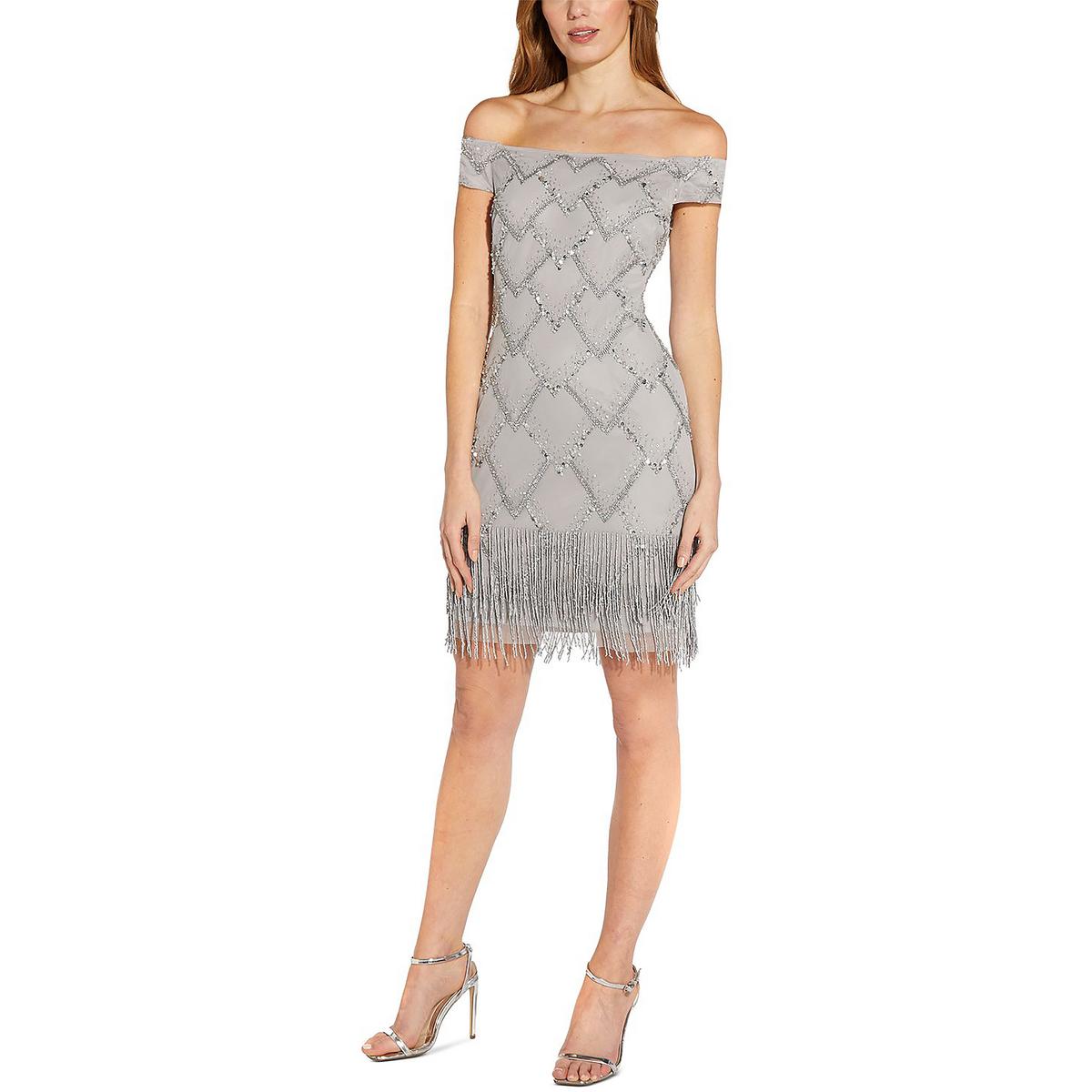 Adrianna Papell Womens Fringe Mini Cocktail and Party Dress BHFO