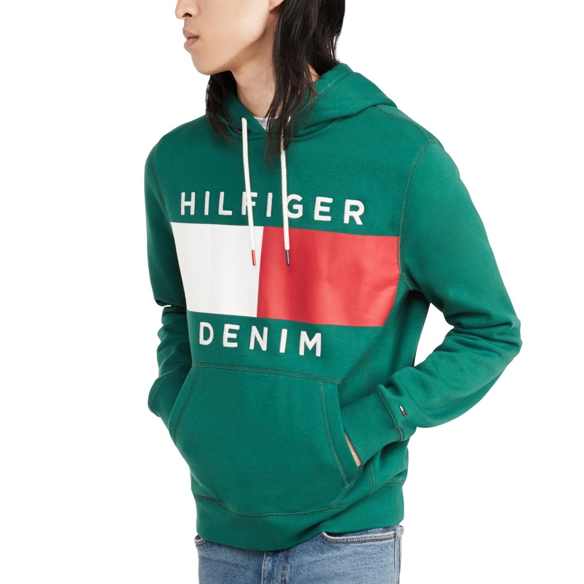 Tommy Hilfiger Denim Mens Green Logo Comfortable Comfy Hoodie Top L ...