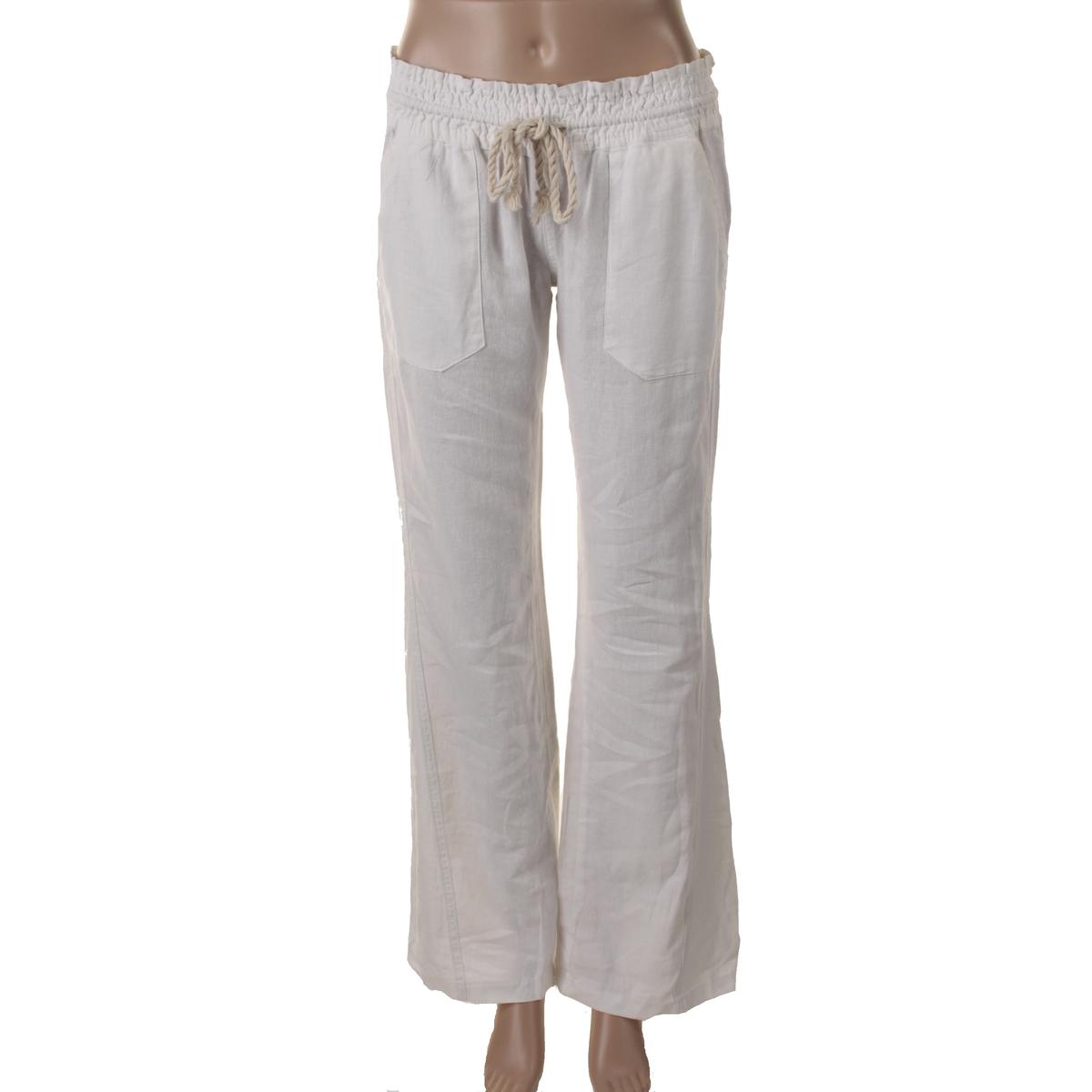 Roxy Womens Oceanside White Linen Wide Leg Casual Pants S BHFO 8499 | eBay