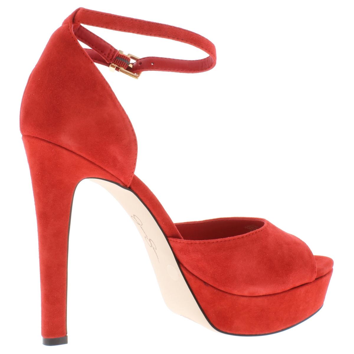 Jessica Simpson Womens Beeya Red Nubuck Heel Sandals 8.5 Medium (B,M ...