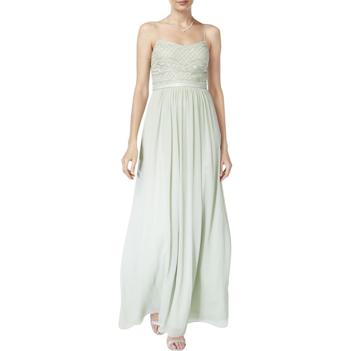 Adrianna Papell Womens Green Chiffon Embellished Evening Dress Gown 10 ...