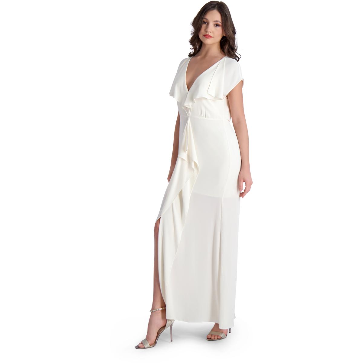 BCBGMAXAZRIA Evette Women’s Ruffled Chiffon V-Neck Gown with Front Slit - Picture 7 of 18