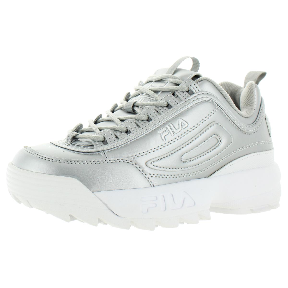Fila Womens Disruptor II Premium Metallic Silver Sneakers 10 Medium (B ...