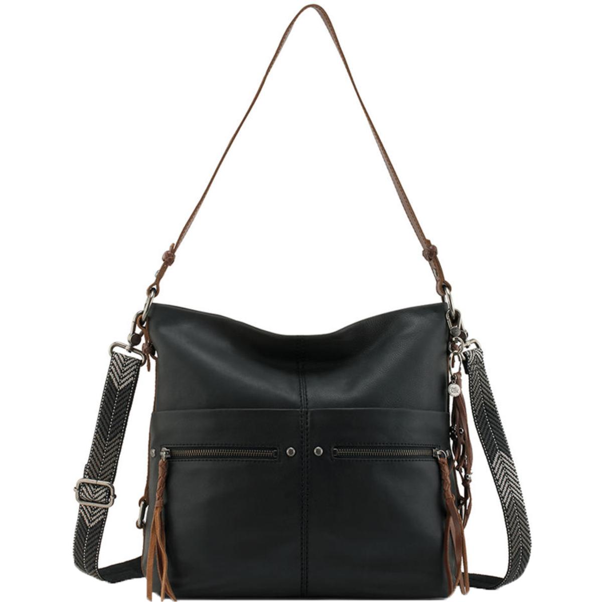 The Sak Womens Ashland Black Leather Bucket Hobo Handbag Purse Large ...
