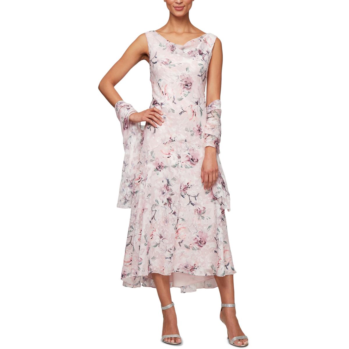 Alex Evenings Womens Pink Floral Sleeveless Midi Semi-Formal Dress 16 ...