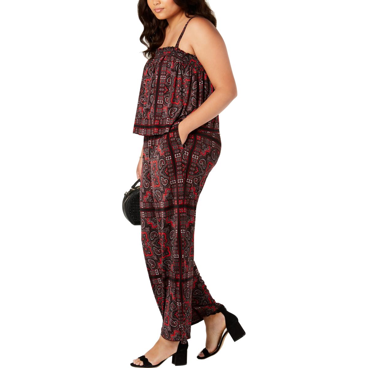 INC Womens Red Paisley Smocked Party Jumpsuit Plus 2X BHFO 8718 eBay