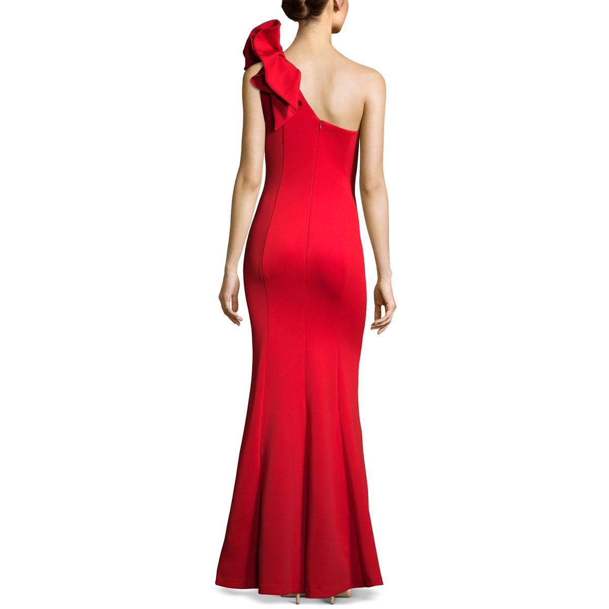 Betsy & Adam Womens Red Ruffled Formal Evening Dress Gown Petites 4P