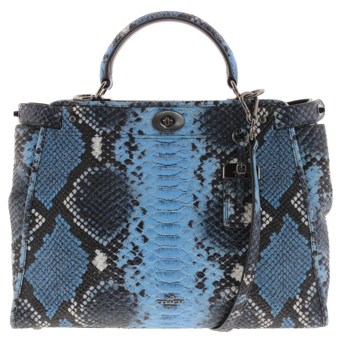 Coach 5019 Womens Gramercy Blue Leather Python Satchel Handbag Purse ...