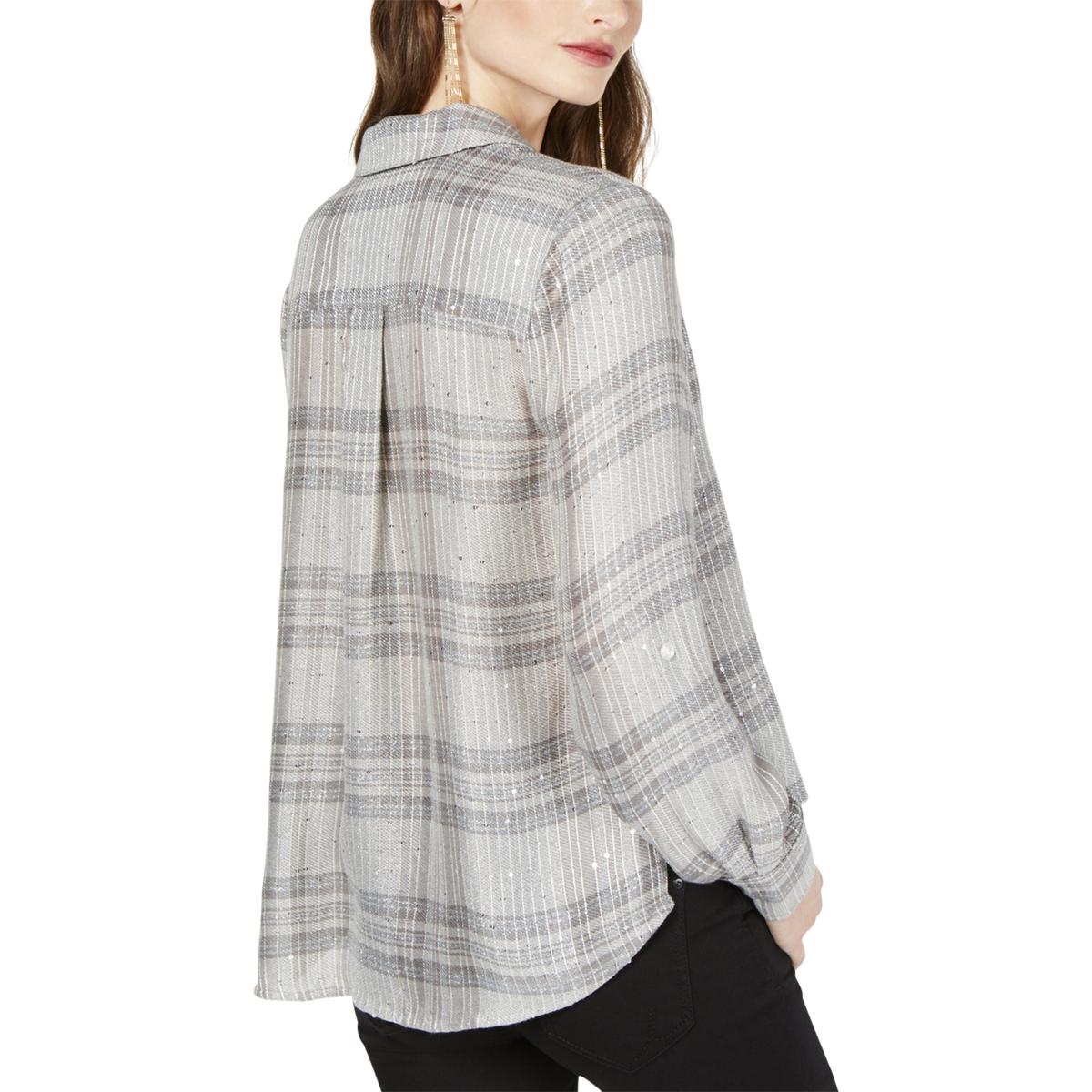 INC Womens Gray Plaid Sequined Button-Down Top Shirt M BHFO 3003 706254641883 | eBay