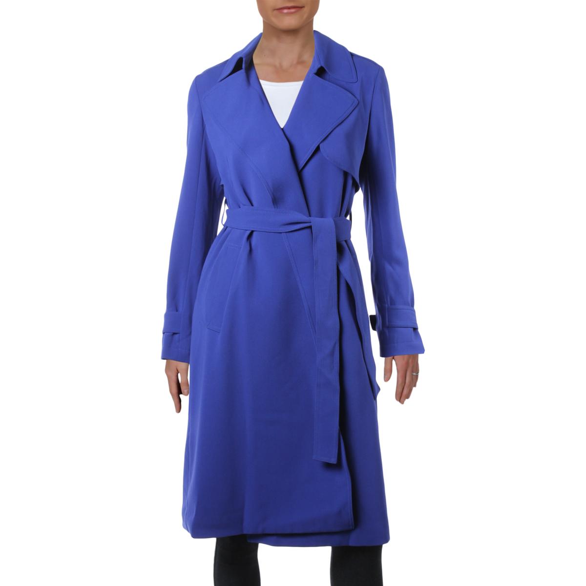 Theory Womens Oaklane Blue Winter Crepe Dressy Trench Coat Outerwear S