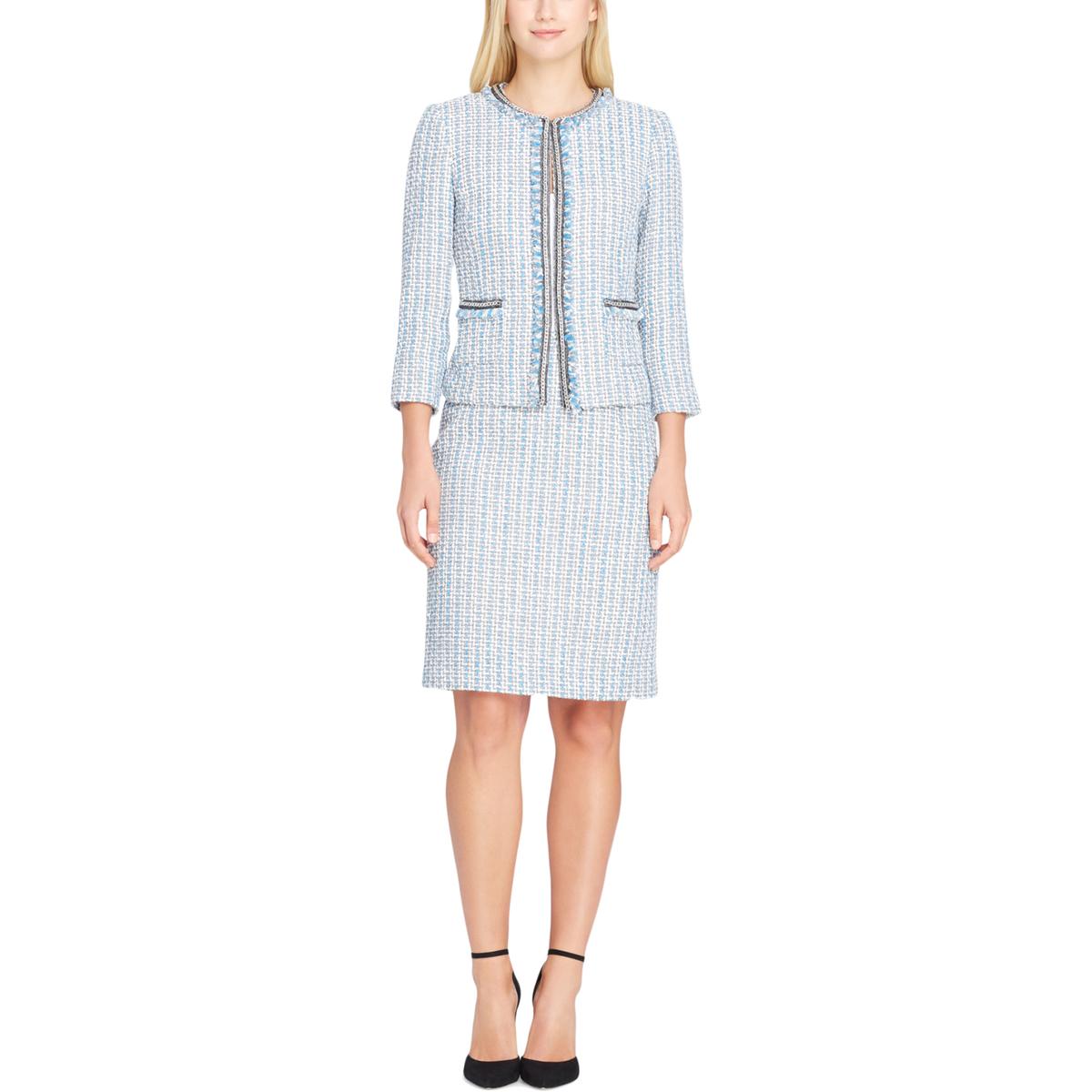 Details about Tahari ASL Womens Blue 2PC Embellished Officewear Skirt Suit  10 BHFO 8503