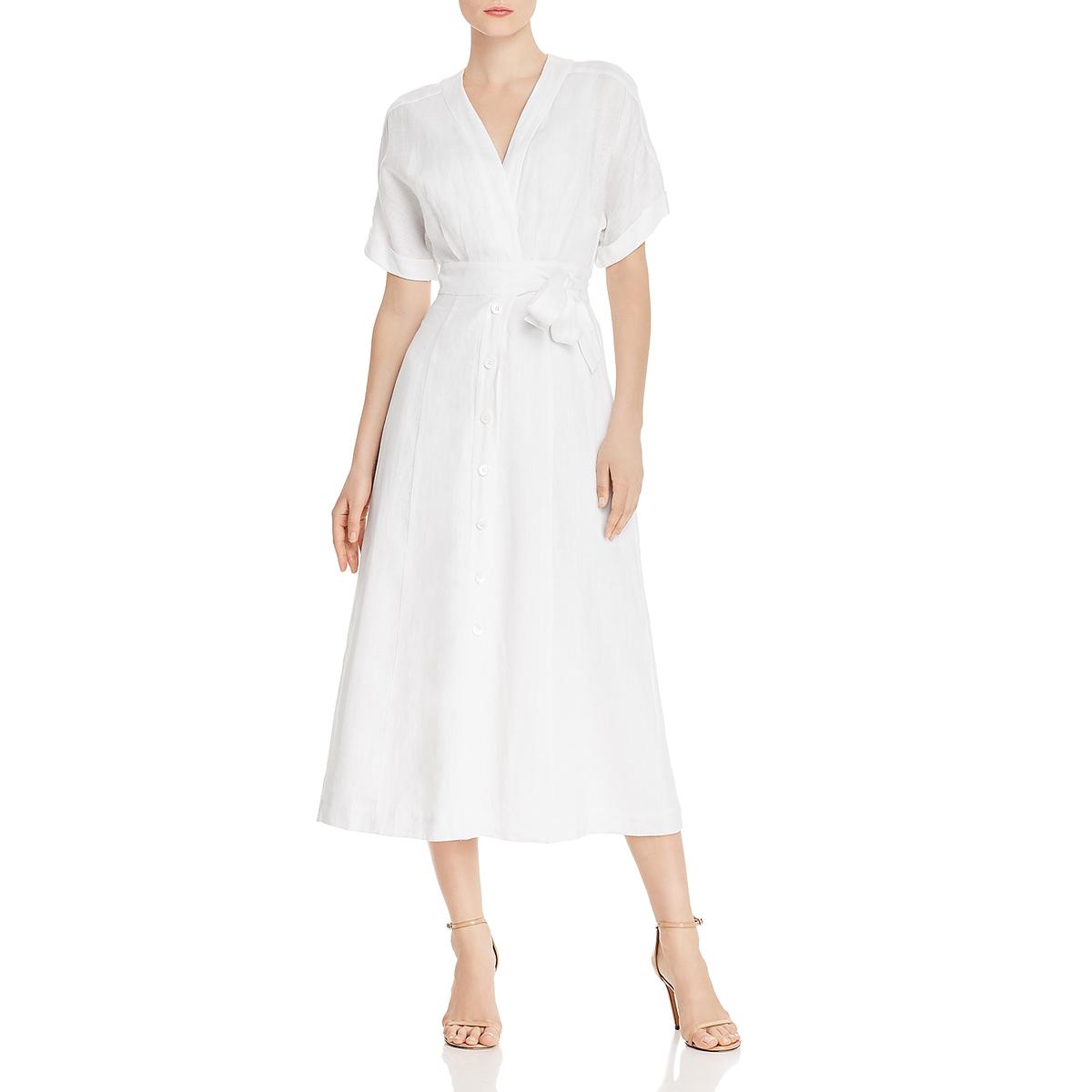Equipment Femme Womens Nauman White Linen ButtonDown Midi Dress 4 BHFO