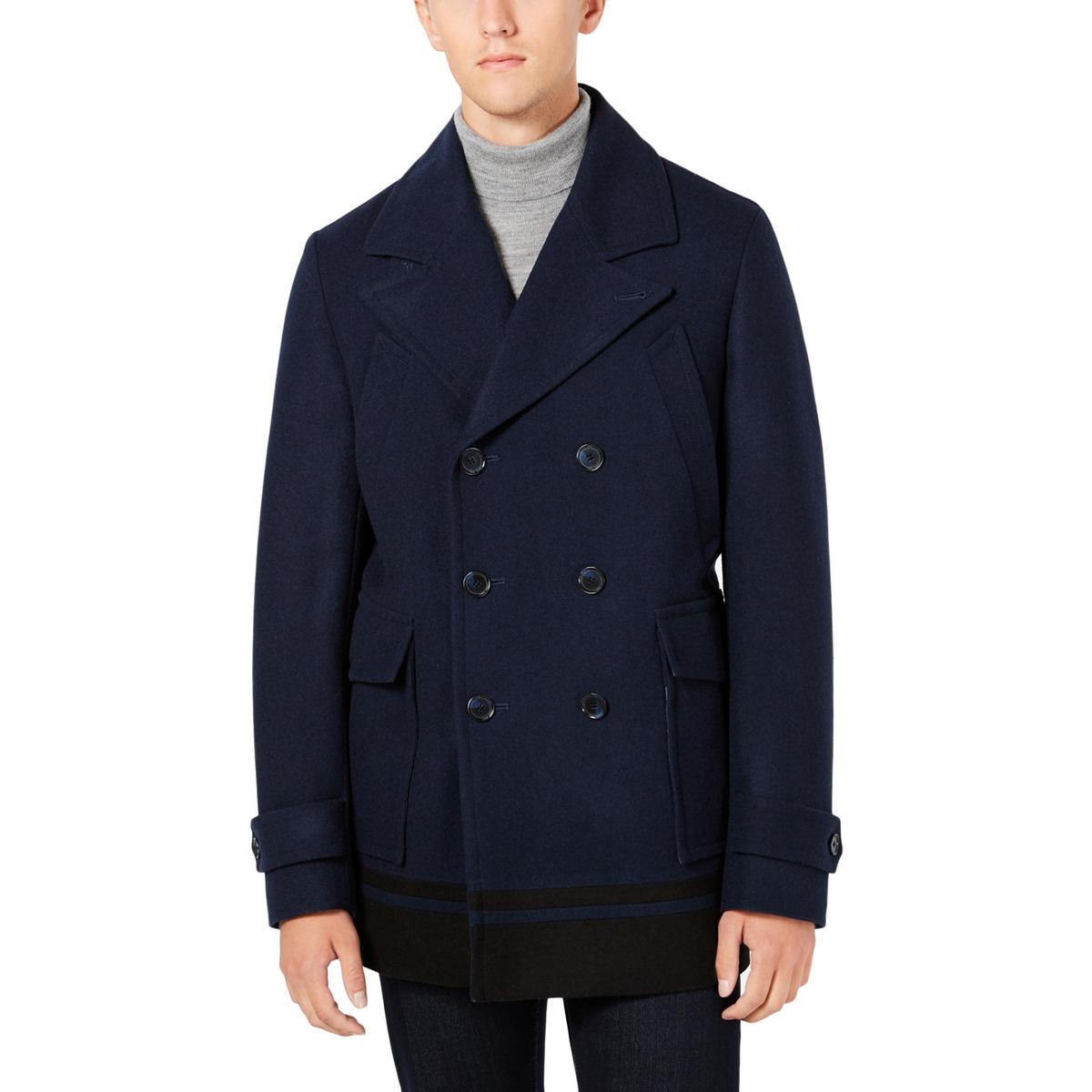 Calvin Klein Mens Navy Winter Wool Blend Warm Pea Coat Outerwear S BHFO ...