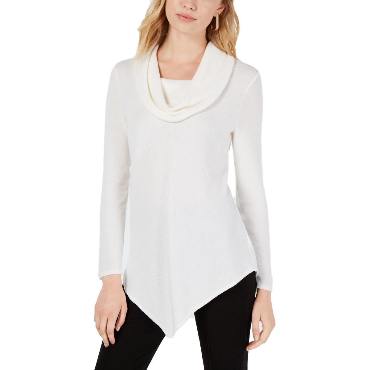 BCX Womens Ivory Asymmetric Ribbed Cowl Neck Pullover Sweater Top XS ...