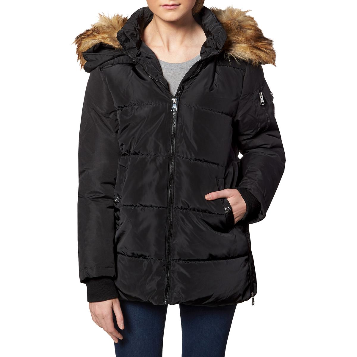 Madden Girl Womens Black Faux Fur Quilted Puffer Coat Outerwear XL BHFO ...