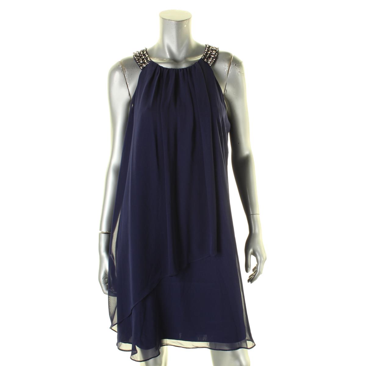 Vince Camuto Womens Blue Embellished Sleeveless Shift Party Dress 10 ...