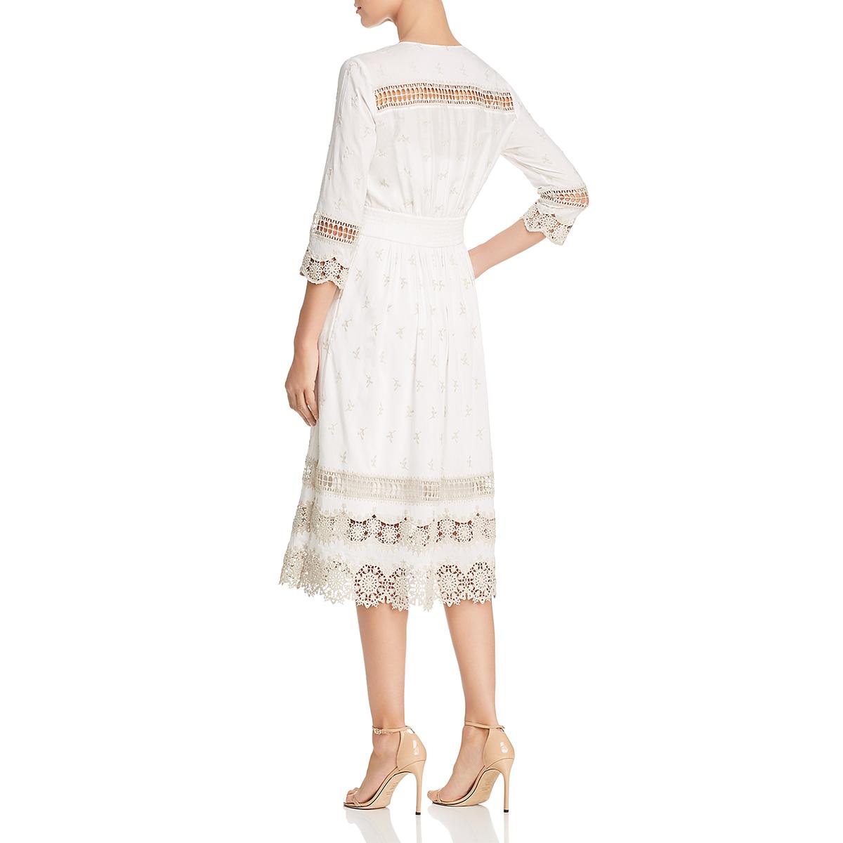 Elie Tahari Womens Darci White Lace Trim 3/4 Sleeves Casual Dress 8