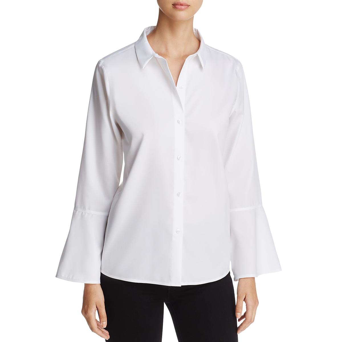 Calvin Klein Womens White Woven Office Button Down Top Shirt S Bhfo